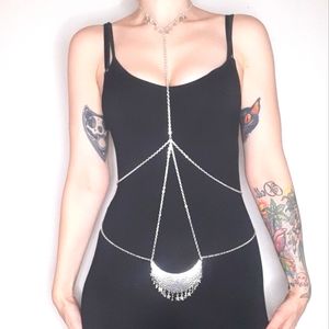 Silver Crescent with Stars Body Harness Chain.
